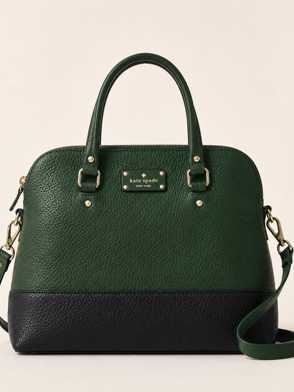kate spade Green and Black Pebbled Leather Satchel